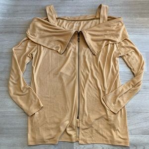 Soft Surroundings open shoulder zip up sweatshirt.